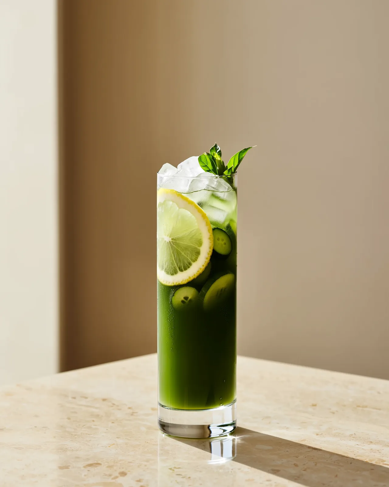Een hoog glas met ijs en een HockTail uit de familie Detox.